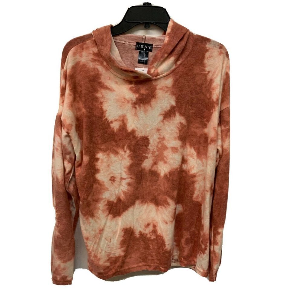 CENY Womens Rust Tie-Dye Cozy Pullover Long Sleeve Hoodie